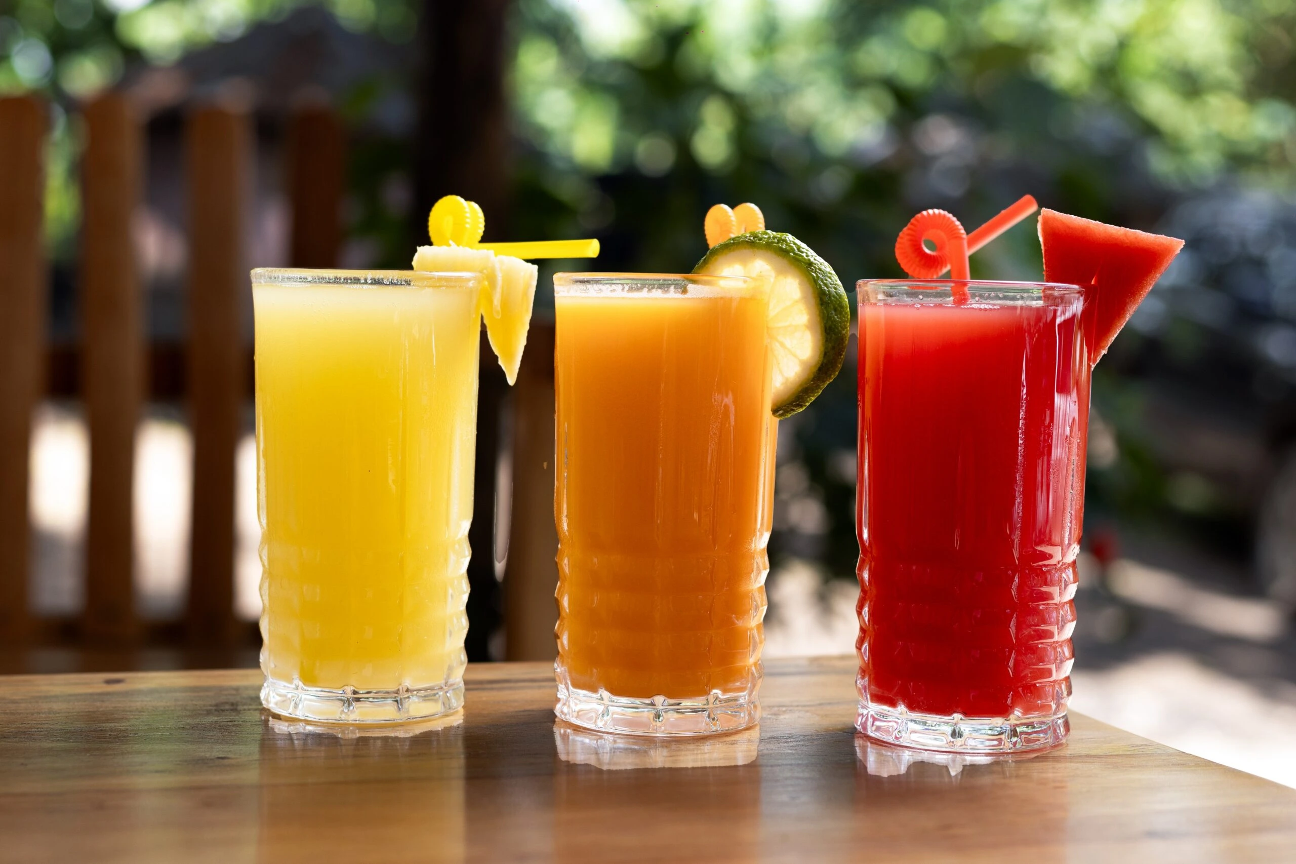Fresh tropical fruit juices prepared in the Bahundu kitchen near Fort Portal, Uganda