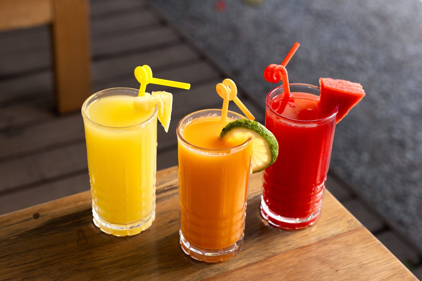 Fresh tropical fruit juices served with a garden meal at the Fort Portal crater lake retreat in Uganda